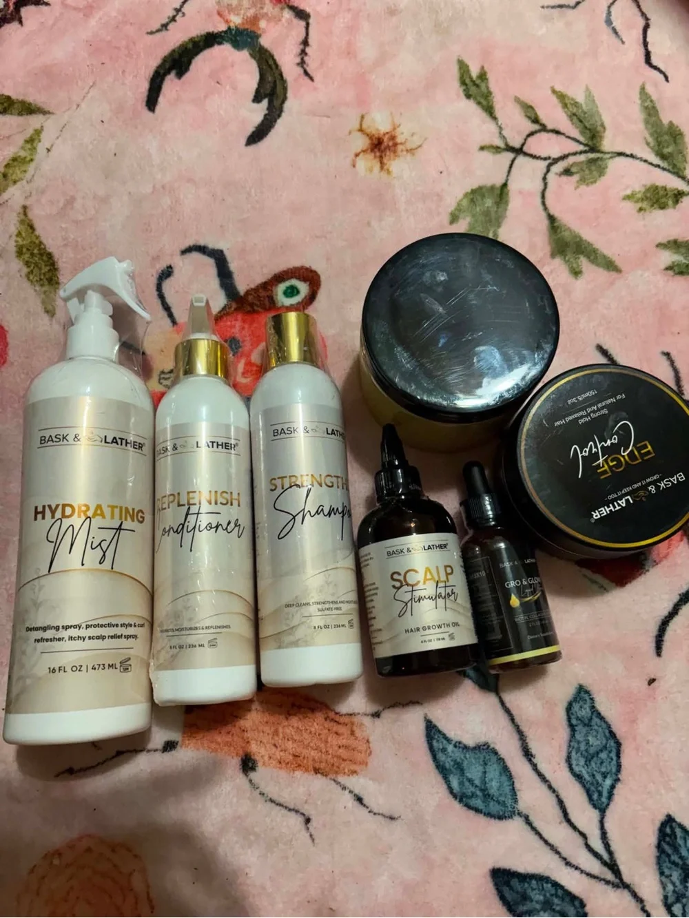 Bask & Lather Hydrating Mist + Hair Care Set - White & Gold Labels